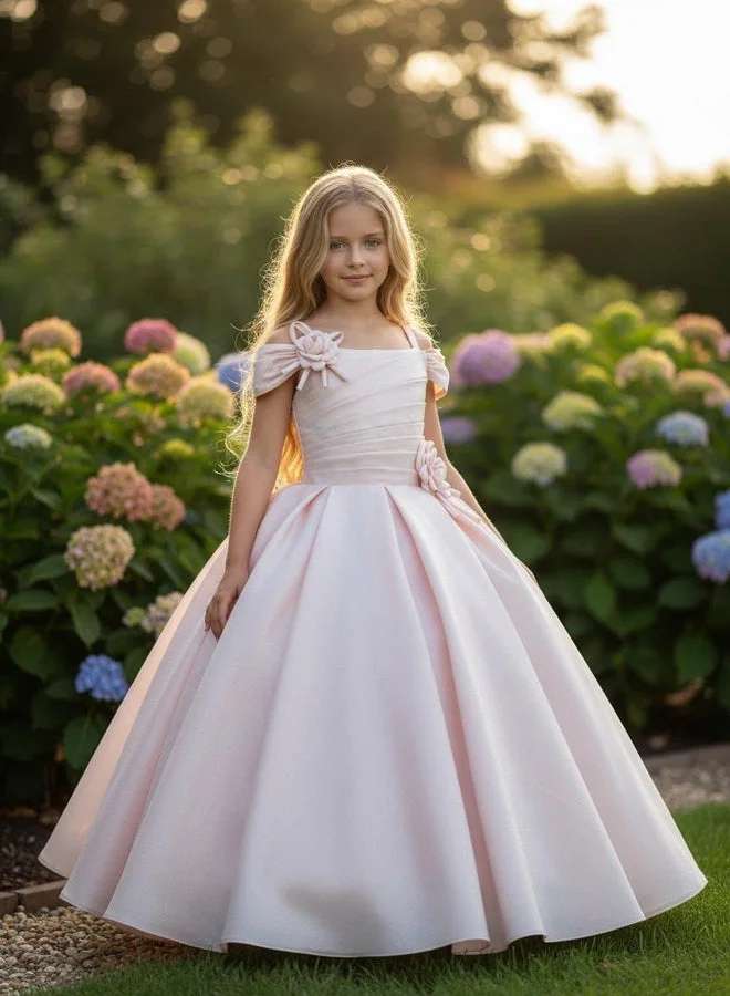 فيا بامبينو Blush Pink Rosette Satin Gown