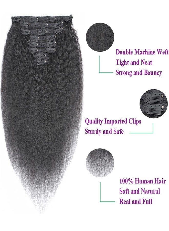 Feelgrace Clip in Hair Extension Human Hair for Women Kinky Straight Clip Ins Extension Yaki Straight Real Virgin Brazilian Hair Weft Silky Soft Clips in Human Hair Kinky Straight (14 Inch, Natural) - Image 3