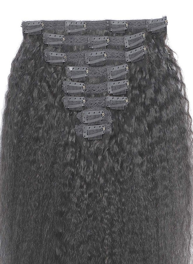 Feelgrace Clip in Hair Extension Human Hair for Women Kinky Straight Clip Ins Extension Yaki Straight Real Virgin Brazilian Hair Weft Silky Soft Clips in Human Hair Kinky Straight (14 Inch, Natural) - Image 2