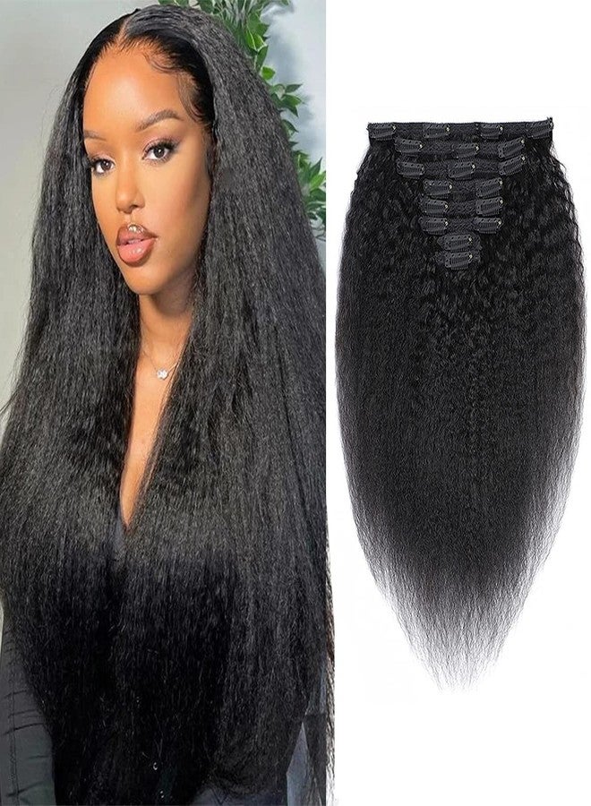Feelgrace Clip in Hair Extension Human Hair for Women Kinky Straight Clip Ins Extension Yaki Straight Real Virgin Brazilian Hair Weft Silky Soft Clips in Human Hair Kinky Straight (14 Inch, Natural) - Image 1