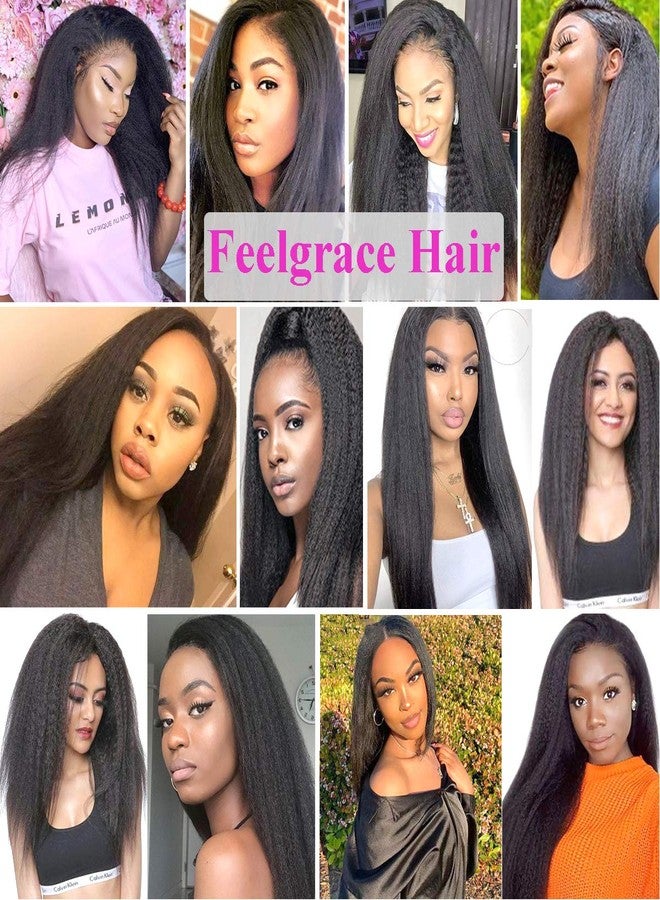 Feelgrace Clip in Hair Extension Human Hair for Women Kinky Straight Clip Ins Extension Yaki Straight Real Virgin Brazilian Hair Weft Silky Soft Clips in Human Hair Kinky Straight (14 Inch, Natural) - Image 5
