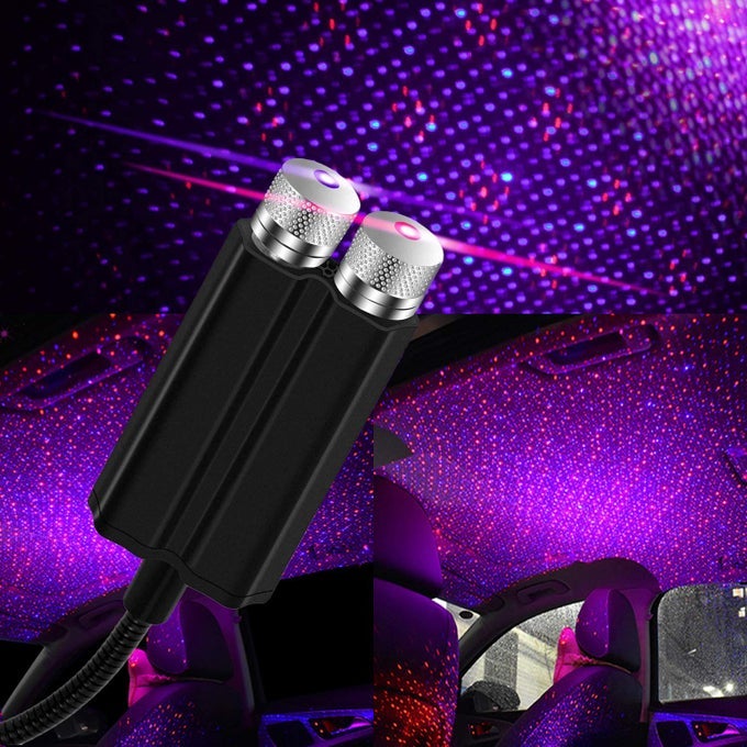 USB NIGHT LIGHT STAR PROJECTOR 2 IN 1 INTERIOR CAR ROOF LIGHTS ADJUSTABLE ROMANTIC PORTABLE USB CEILING STAR PROJECTOR DECORATIONS FOR CAR CEILING BEDROOM REDVIOLET BLUE