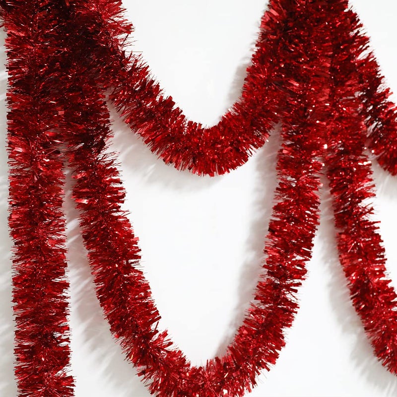 Carecheer 25 Feet Christmas Tree Tinsel Garland Metallic Twist Garland Sparkly Foil Streamer For Mardi Gras Parade Floats Christmas New Year Wedding Birthday  4"" X 25' (Red) - Image 5