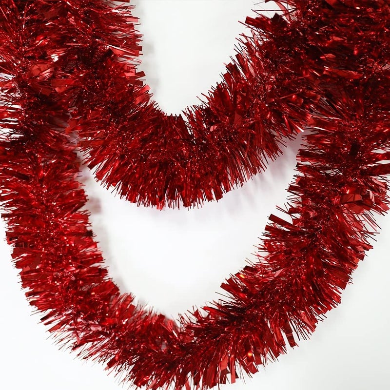 Carecheer 25 Feet Christmas Tree Tinsel Garland Metallic Twist Garland Sparkly Foil Streamer For Mardi Gras Parade Floats Christmas New Year Wedding Birthday  4"" X 25' (Red) - Image 3