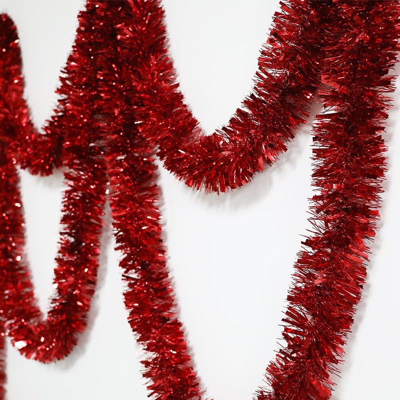 Carecheer 25 Feet Christmas Tree Tinsel Garland Metallic Twist Garland Sparkly Foil Streamer For Mardi Gras Parade Floats Christmas New Year Wedding Birthday  4"" X 25' (Red) - Image 4