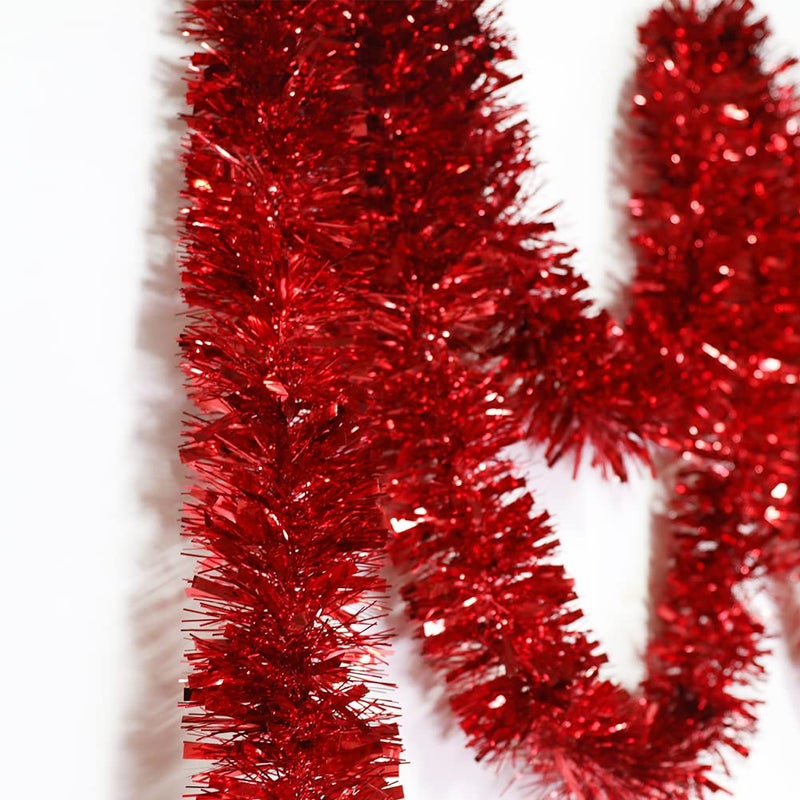 Carecheer 25 Feet Christmas Tree Tinsel Garland Metallic Twist Garland Sparkly Foil Streamer For Mardi Gras Parade Floats Christmas New Year Wedding Birthday  4"" X 25' (Red) - Image 2