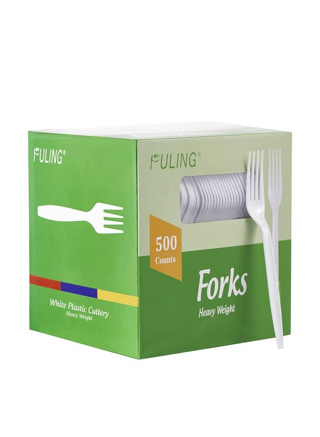 FULING 500 Count Heavy Duty White Plastic Forks Disposable Utensils Party Cutlery Heavyweight - Image 1