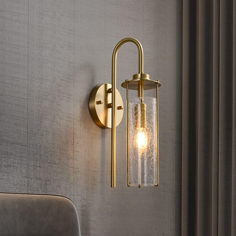 CITRA Gold Crackle Amber Glass Wall Light Modern Copper Metal Living Room Lighting Wall Light - Warm White - Image 1