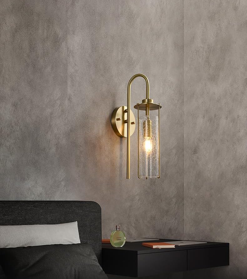 CITRA Gold Crackle Amber Glass Wall Light Modern Copper Metal Living Room Lighting Wall Light - Warm White - Image 3