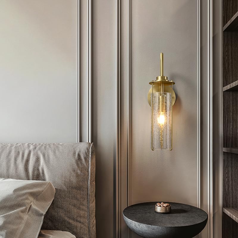 CITRA Gold Crackle Amber Glass Wall Light Modern Copper Metal Living Room Lighting Wall Light - Warm White - Image 2