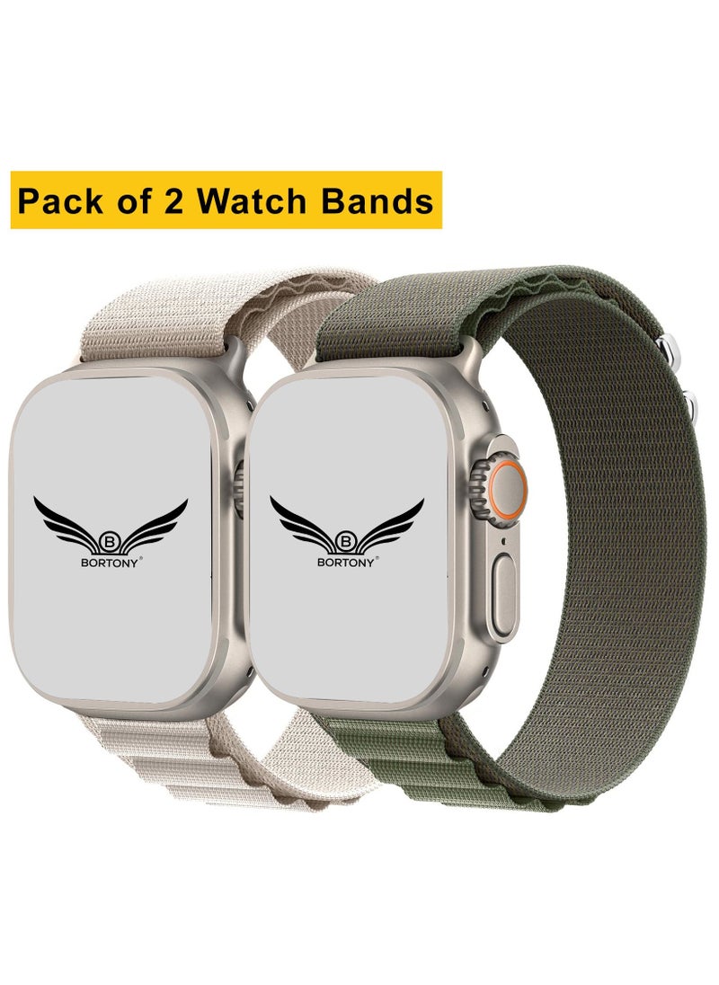 BORTONY Pack of 2 Apple Watch Band Alpine Loop Band 49mm 45mm 44mm for Men Women Nylon Woven Sport Strap Compatible with iWatch Series 8 Ultra 7 SE 6 5 4 3 2 1  - Image 1