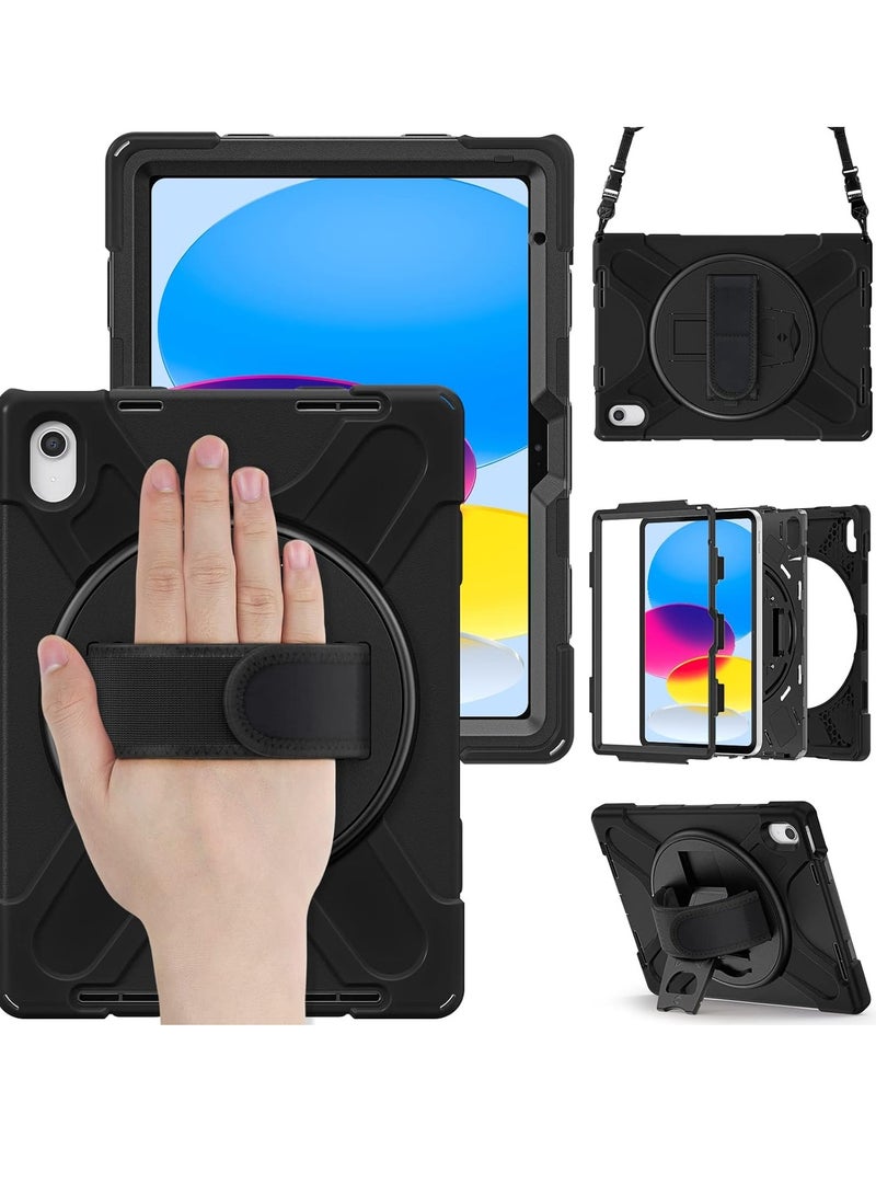 YoYoTech iPad (A16) 11th Generation 2025 iPad 11 Case/iPad 10th Generation (2022 Model) -Defeneder Rugged Heavy Duty 360° Rotating Shockproof Cover Case With Kickstand [Built-in Pencil Holder] (Black) - Image 2