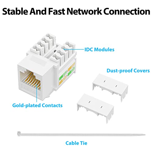 iwillink 10Gbps Cat6 Keystone Jack, RJ45 Keystone Jack 25-Pack and Keystone Punch-Down Stand, UTP Modular Ethernet Jack Insert 90-Degree, Punch Down Keystone Jack Adapter, White - Image 5