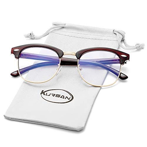 Kursan Blue Light Blocking Glasses for Women Men Semi-Rimless Frame Fake Nerd Eyeglasses (Brown Gold) - Image 1