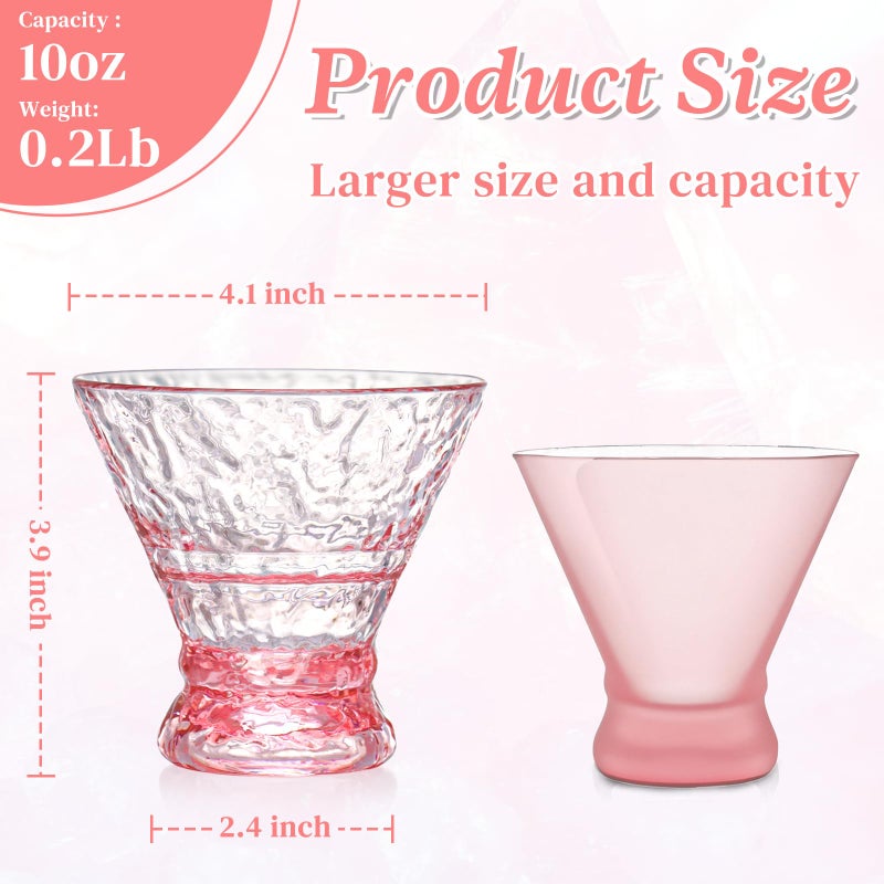 XUWAIDSGN 12 Pcs Plastic Pink Stemless Martini Glasses 10oz Martini Cocktail Glasses Reusable Crystal Cocktail Glasses Vintage Cocktail Glassware Margarit Drinking Cups Coupe Glasses (12, PInk - Image 3