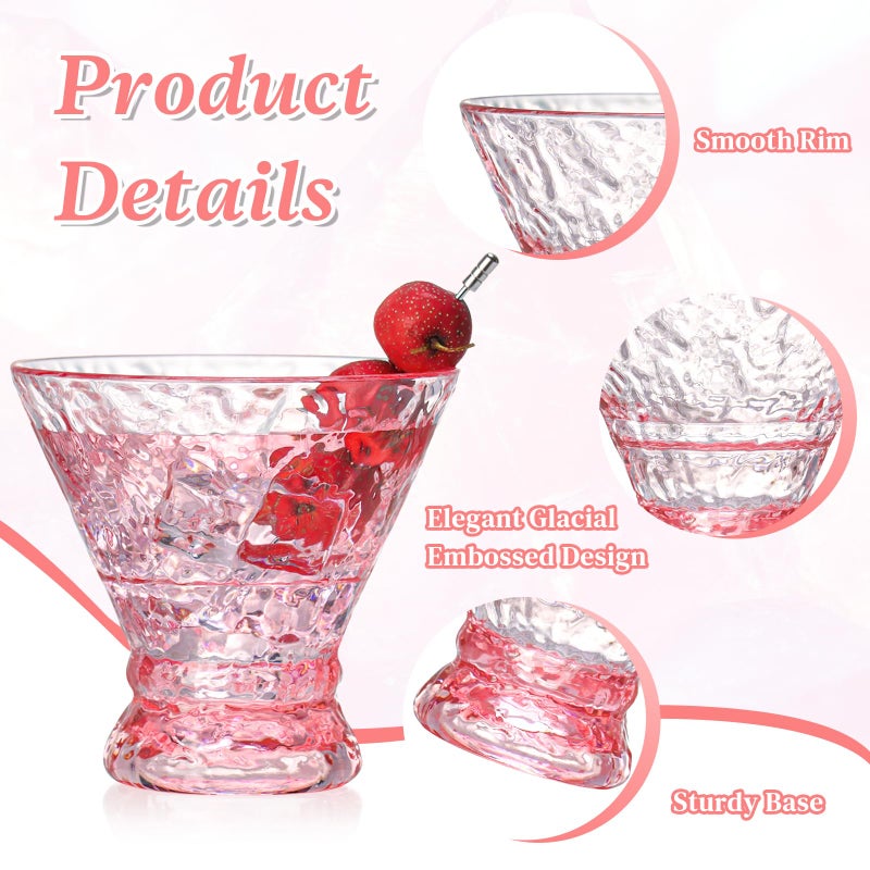 XUWAIDSGN 12 Pcs Plastic Pink Stemless Martini Glasses 10oz Martini Cocktail Glasses Reusable Crystal Cocktail Glasses Vintage Cocktail Glassware Margarit Drinking Cups Coupe Glasses (12, PInk - Image 4