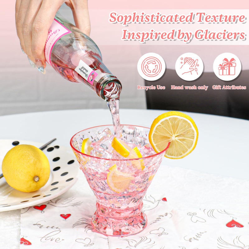 XUWAIDSGN 12 Pcs Plastic Pink Stemless Martini Glasses 10oz Martini Cocktail Glasses Reusable Crystal Cocktail Glasses Vintage Cocktail Glassware Margarit Drinking Cups Coupe Glasses (12, PInk - Image 5