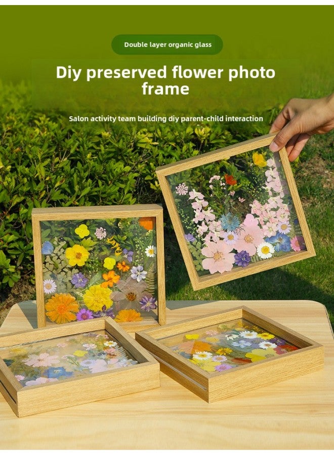 Dried Flower Embossed Photo Frame Acrylic Transparent Plastic Film Handmade DIY Material Plant Leaf Specimen Glass Frame-Colour:Other Sizes - 8inch Double Glass Frame + Blue Lotus + Glue + Tweezers  - Image 3
