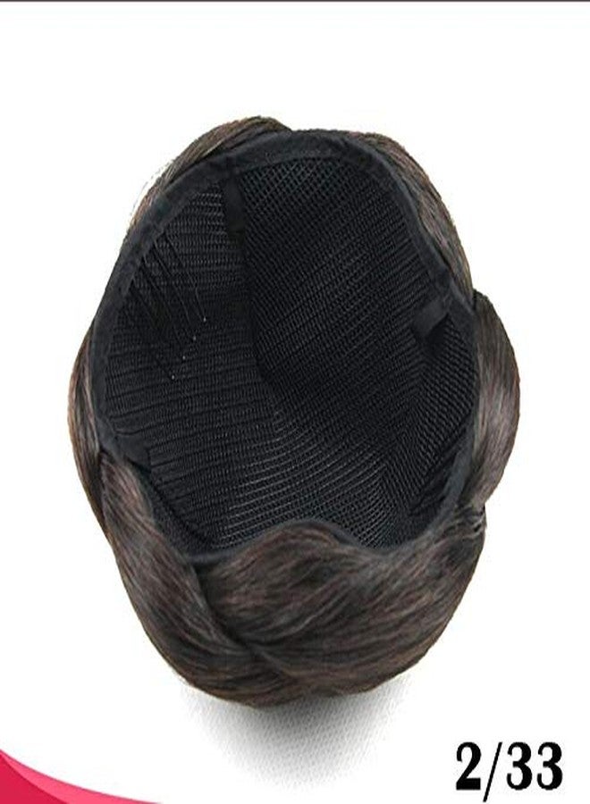 Funyn Small SizeSynthetic Hair Chignon Bun Donut Braided Hairpieces Scrunchie Clip in Hair Bun Extensions Straight Updo for Wedding Party Costume (#2/33 (Dark Brown/Dark Auburn Brown) - Image 2