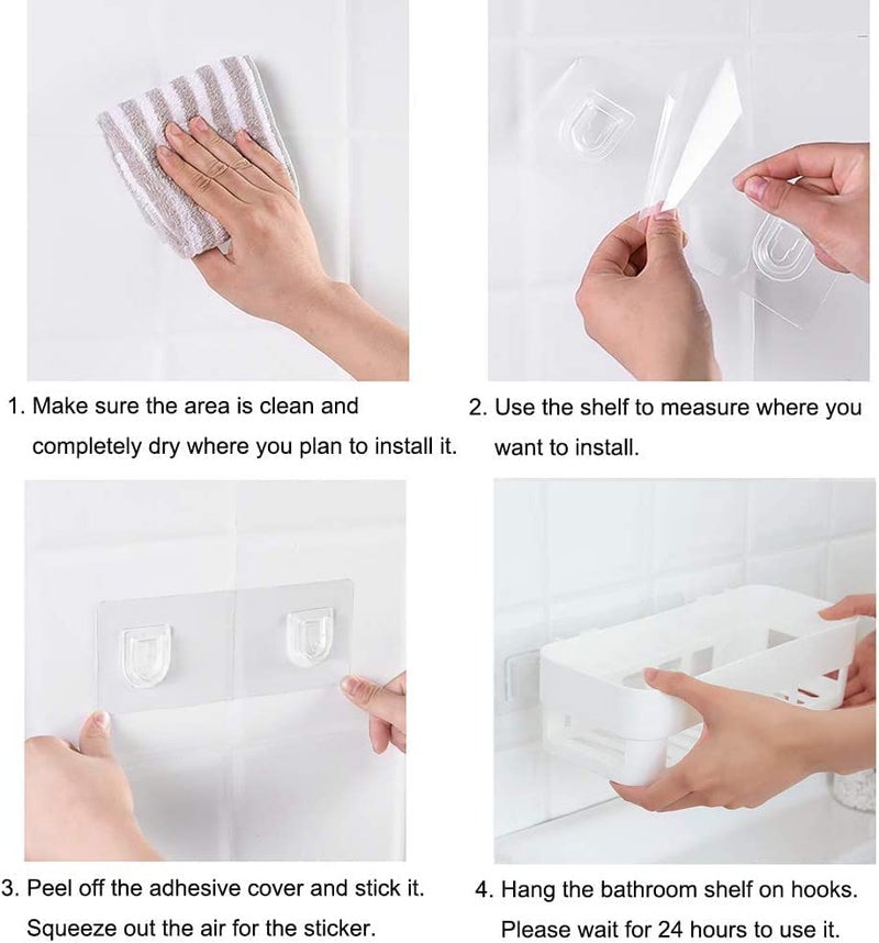 SNEHIDA SNEHIDAPlastic Shelf for Bathroom | Wall Shelf for Kitchen | Self-Adhesive Sticker with Hooks | Bathroom Wall Shelf Organizer | Shelf for Multipurpose | Wall Holder Storage Box-White(Pack of 1)  - Image 5