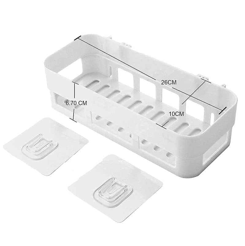 SNEHIDA SNEHIDAPlastic Shelf for Bathroom | Wall Shelf for Kitchen | Self-Adhesive Sticker with Hooks | Bathroom Wall Shelf Organizer | Shelf for Multipurpose | Wall Holder Storage Box-White(Pack of 1)  - Image 4