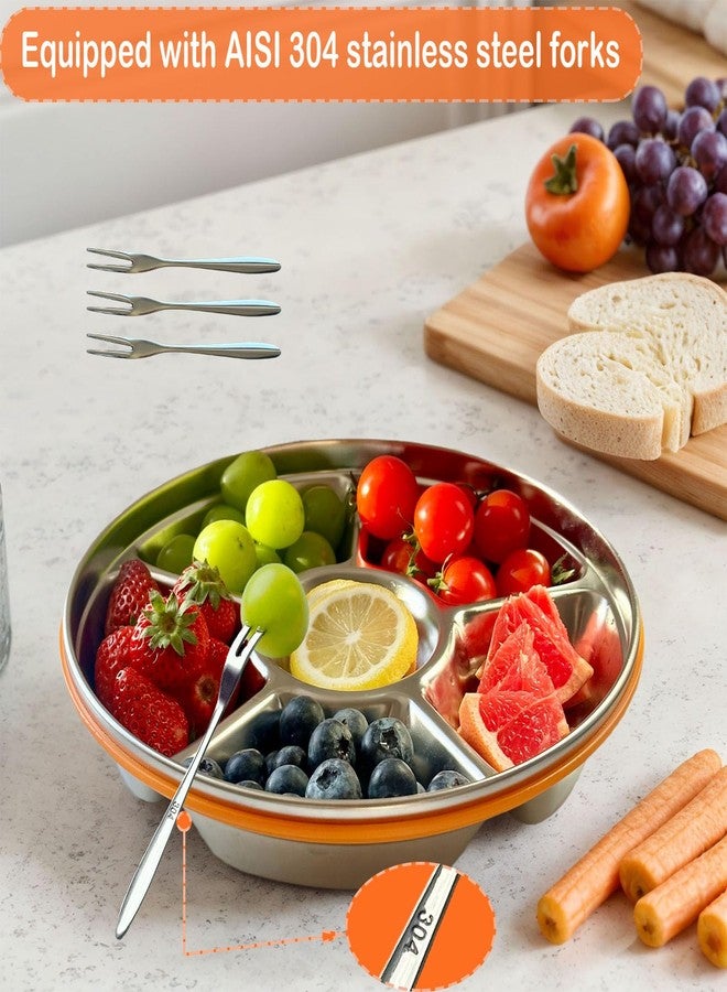 Bigwinyep Divided Serving Tray with Lid, Veggie Tray with Lid Stainless Steel 6 Compartments Vegetable and 4 Forks Set for Party Platter, Vegetable Relish Fruit Tray, Snackle Box - Image 4