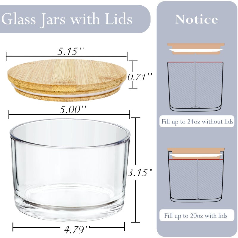 CONNOO 24oz Clear Glass Candle Jars 6 Pack, Multi-Wick Wide Mouth Empty Bulk Candle Containers for Making Candles with Airtight Bamboo Lids, Sticky Warning Labels, Wick kit- Dishwasher Safe - Image 4