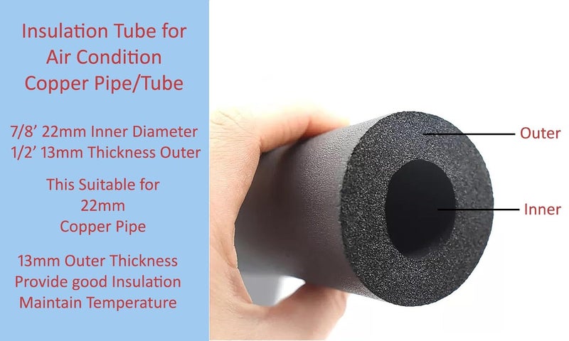 EVNCOM Air Conditioner Insulation Nitrile Tube Pipe Cover Rubber Tube Heat and Cold Insulated Tube Thermal Insulation Tube 6 Feet Length 7/8 Id * 1/2 Thk 22mm Inner Diameter * 13mm Thk - Image 2