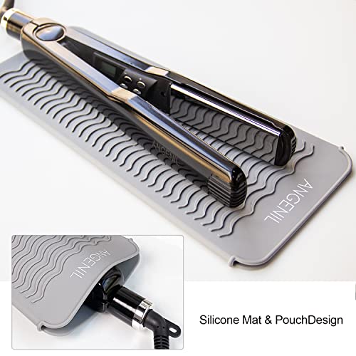 ANGENIL Professional Silicone Heat Resistant Mat Pouch for Hair Straightener, Curling Iron and Flat Iron, Portable Travel Mat and Cover for Hair Styling Tools, Grey - Image 2