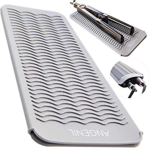 ANGENIL Professional Silicone Heat Resistant Mat Pouch for Hair Straightener, Curling Iron and Flat Iron, Portable Travel Mat and Cover for Hair Styling Tools, Grey - Image 1