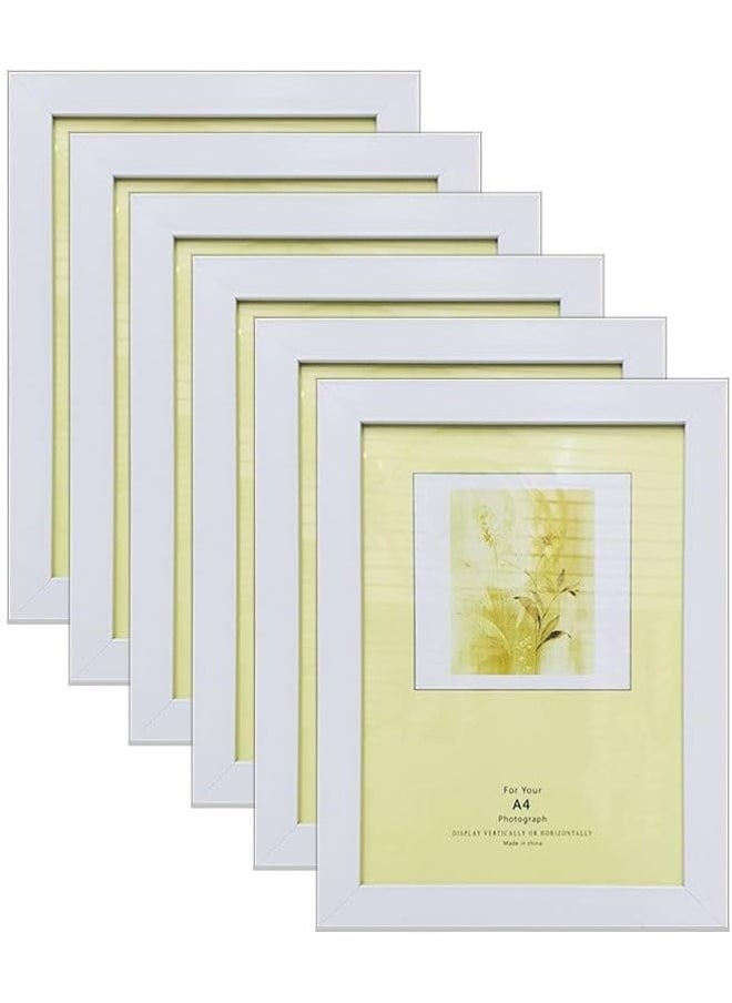 Decorhills DECORHILLS FRAMES & DECOR A4 Certificate and Picture Wood Grain Glass Wall Mount and Tabletop White 25x34cm Pack of 6  - Image 1