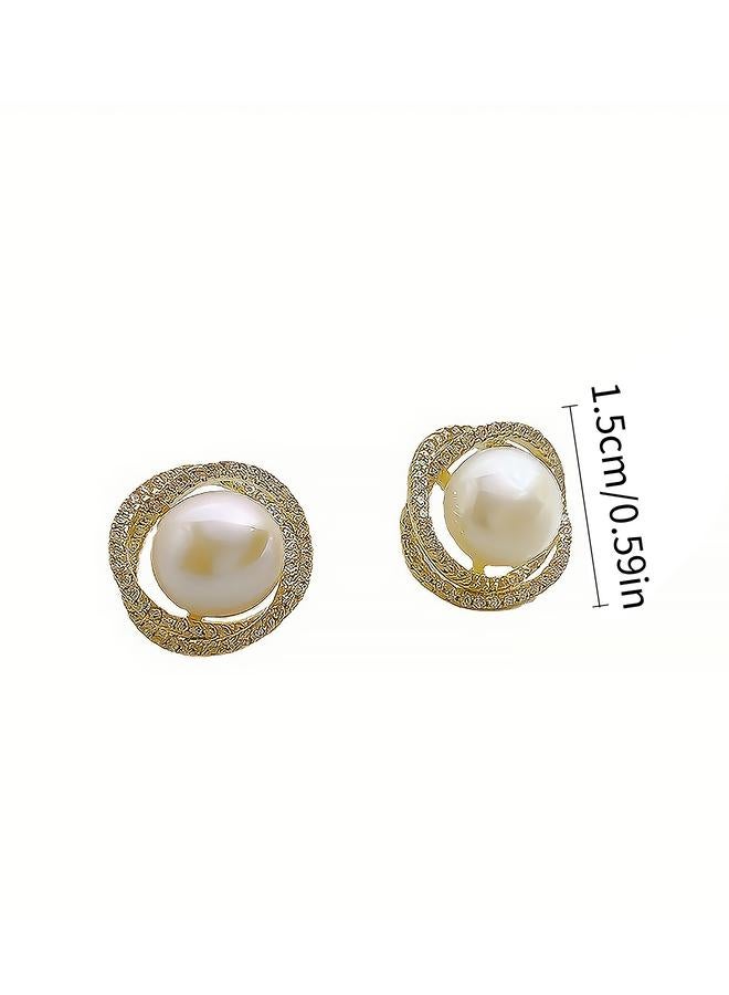 Styli Embellished Circle with Faux Pearl Earrings - Image 3