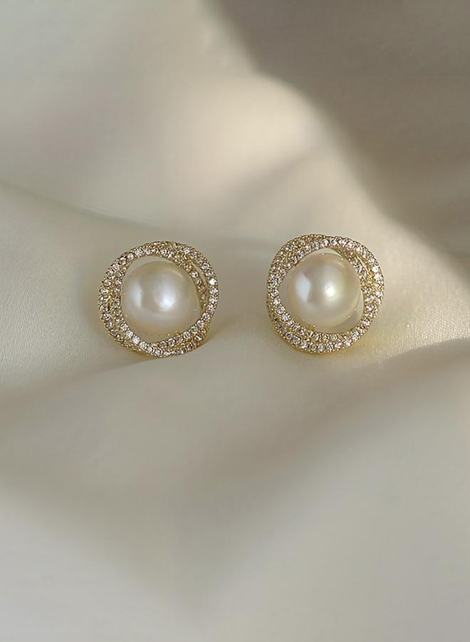 Styli Embellished Circle with Faux Pearl Earrings - Image 2