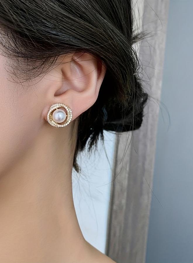 Styli Embellished Circle with Faux Pearl Earrings - Image 4