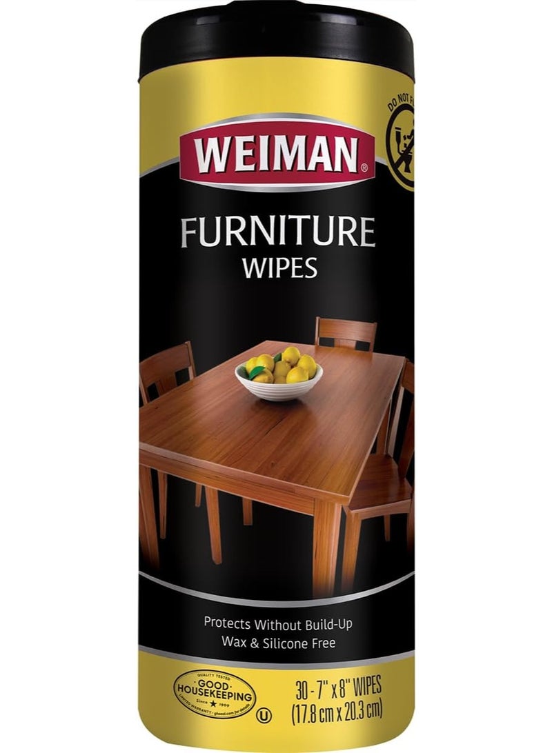 Weiman Furniture Wipes Protects Without Build-Up Wax & Silicone Free 30 Count - Image 1