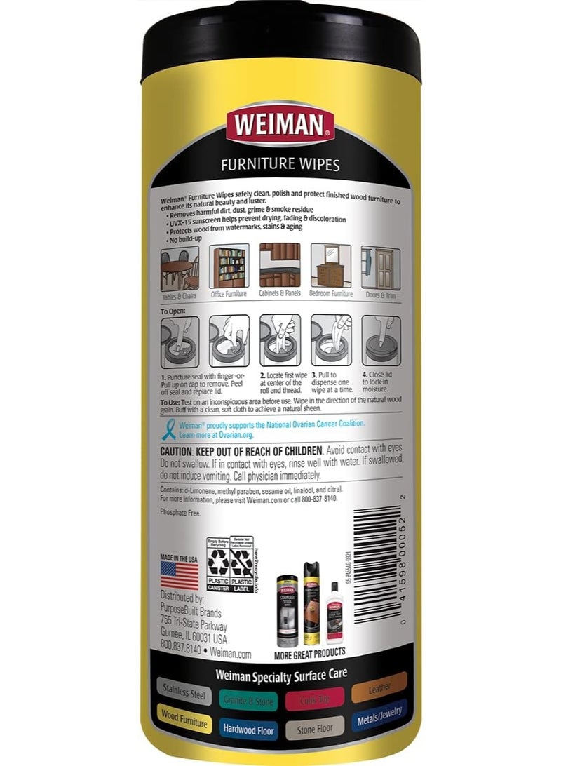 Weiman Furniture Wipes Protects Without Build-Up Wax & Silicone Free 30 Count - Image 2