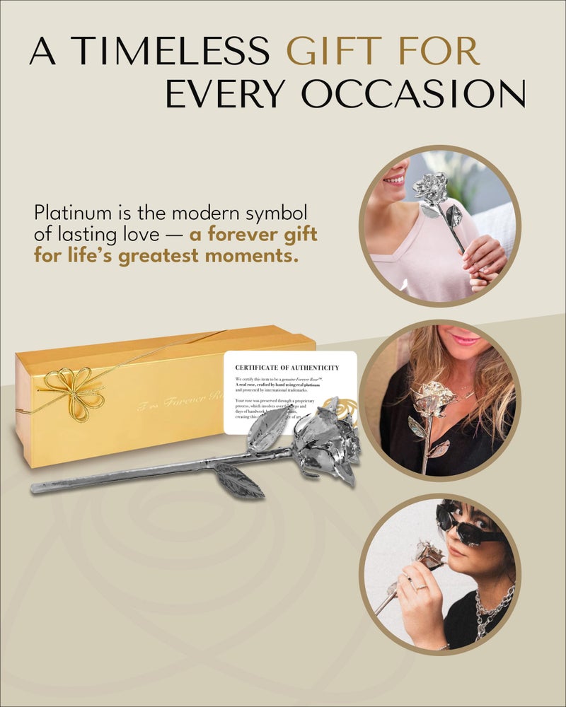 Forever Rose Real Rose Dipped in Platinum, Handcrafted Preserved Rose in Luxury Gold Gift Box, Romantic Gift for Her, Elegant Keepsake for Anniversary, Birthday, or Any Special Occasion - Image 5