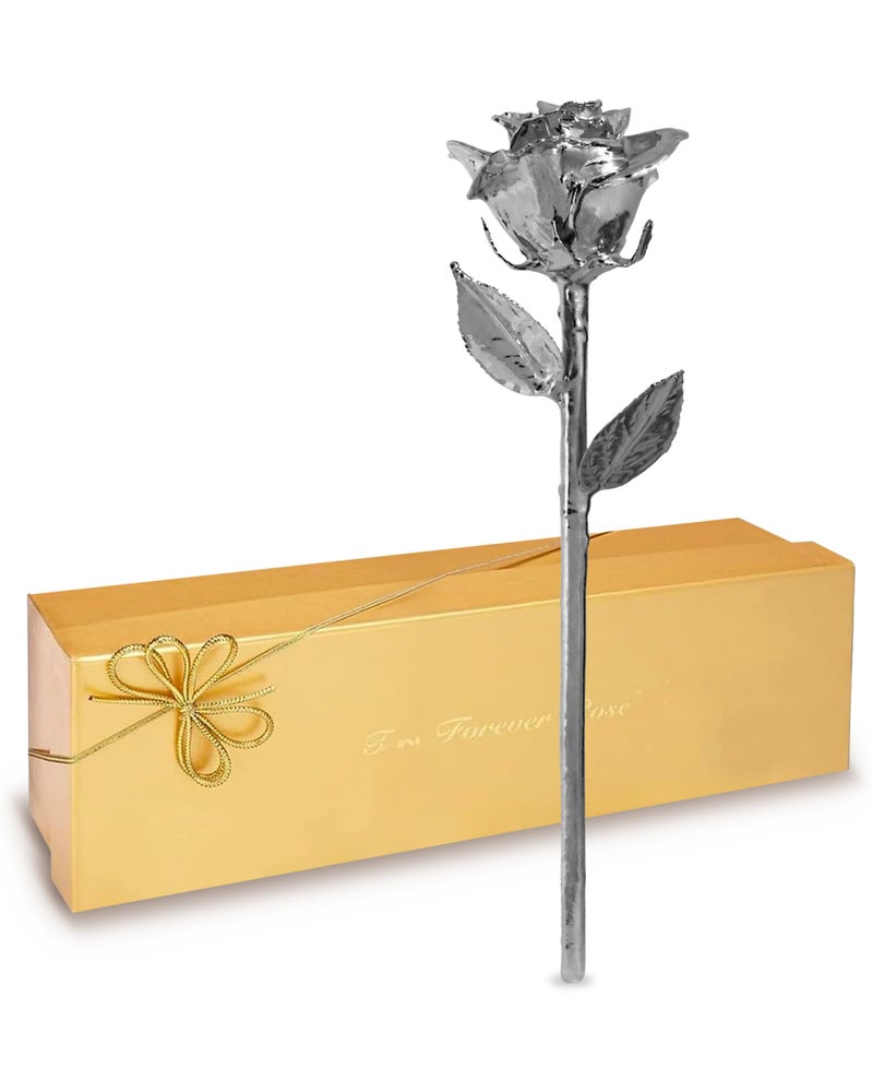 Forever Rose Real Rose Dipped in Platinum, Handcrafted Preserved Rose in Luxury Gold Gift Box, Romantic Gift for Her, Elegant Keepsake for Anniversary, Birthday, or Any Special Occasion - Image 1