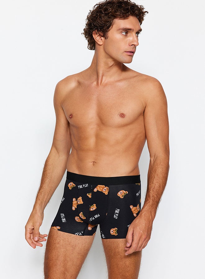 trendyol 3-Pack Multicolored Teddy Bear Patterned-Flat Pack Cotton Couple Boxer TMNAW24BX00023  - Image 3