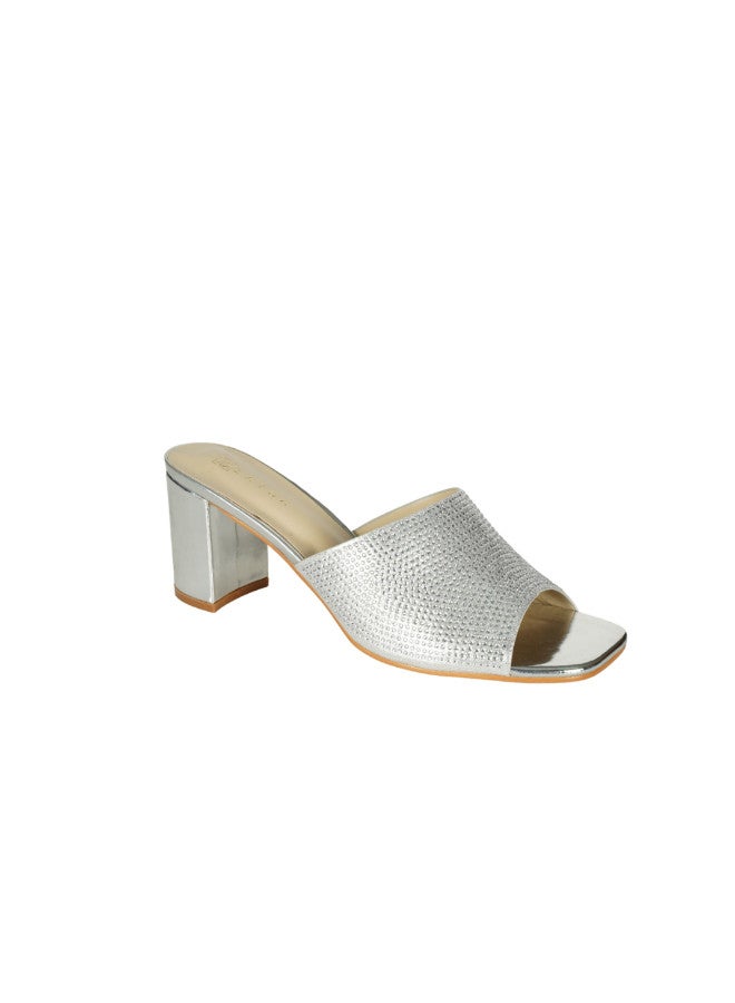 ZAYNA 221-82 Zayna Ladies  High Block Heel Slip on 18F8845-1 Silver - Image 1