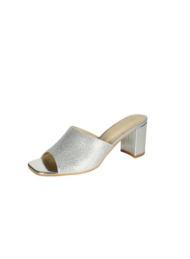 ZAYNA 221-82 Zayna Ladies  High Block Heel Slip on 18F8845-1 Silver - Image 2