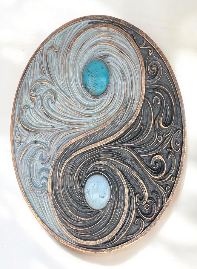 Top Brass Yin and Yang Swirling Waves Wall Sculpture - Spiritual Cosmic Duality Symbol - The Philosophy of Balance Art Décor - Feng Shui Opposite But Interconnected - Image 2