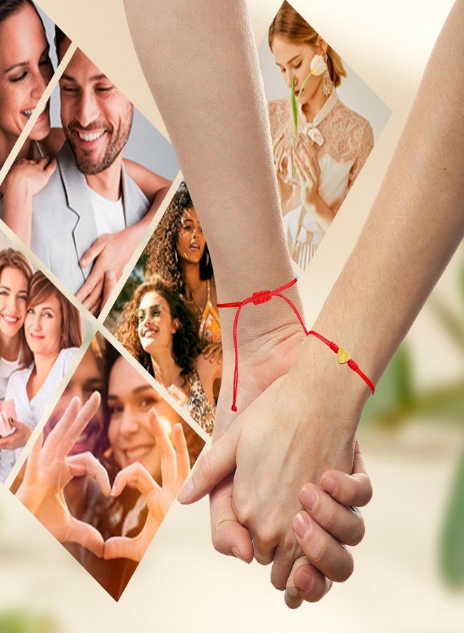 سمر لوف سوار مصنوع يدويًا من الفولاذ المقاوم للصدأ الذهبي على شكل قلب مزين بحرف أولي، سوار صداقة للصديقة أو الزوجة أو الصديقة المقربة، سوار حماية بخيط أحمر للأخت أو الابن أو الحفيدة (أ) - Image 5