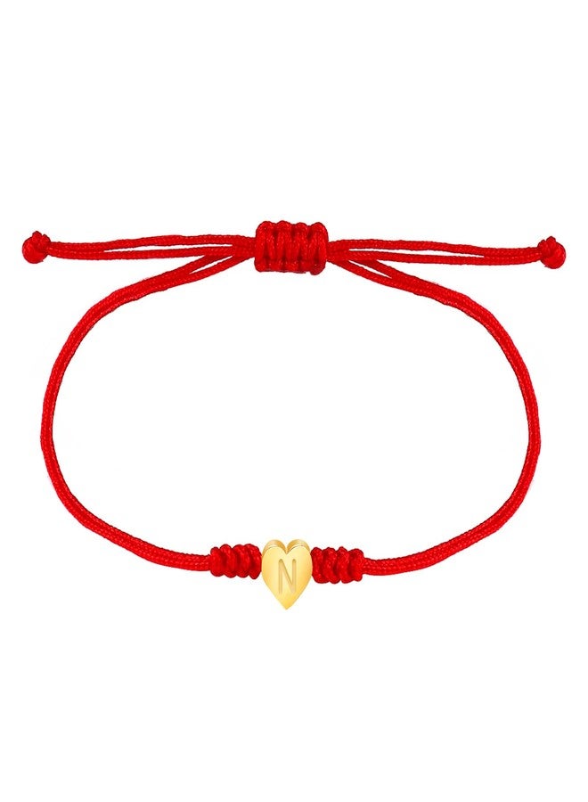 سمر لوف سوار مصنوع يدويًا من الفولاذ المقاوم للصدأ الذهبي على شكل قلب مزين بحرف أولي، سوار صداقة للصديقة أو الزوجة أو الصديقة المقربة، سوار حماية بخيط أحمر للأخت أو الابن أو الحفيدة (أ) - Image 2