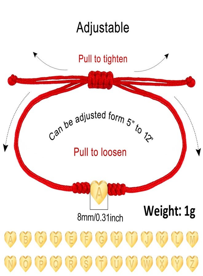 سمر لوف سوار مصنوع يدويًا من الفولاذ المقاوم للصدأ الذهبي على شكل قلب مزين بحرف أولي، سوار صداقة للصديقة أو الزوجة أو الصديقة المقربة، سوار حماية بخيط أحمر للأخت أو الابن أو الحفيدة (أ) - Image 4