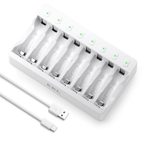 EBL 8 Bay AA AAA Battery Charger for NiMH NiCD Rechargeable Batteries,USB High-Speed Charging, Independent Slot, Smart Charge and Extend Battery Life - Image 1