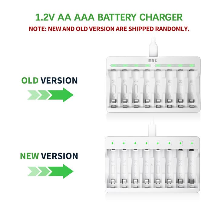 EBL 8 Bay AA AAA Battery Charger for NiMH NiCD Rechargeable Batteries,USB High-Speed Charging, Independent Slot, Smart Charge and Extend Battery Life - Image 2