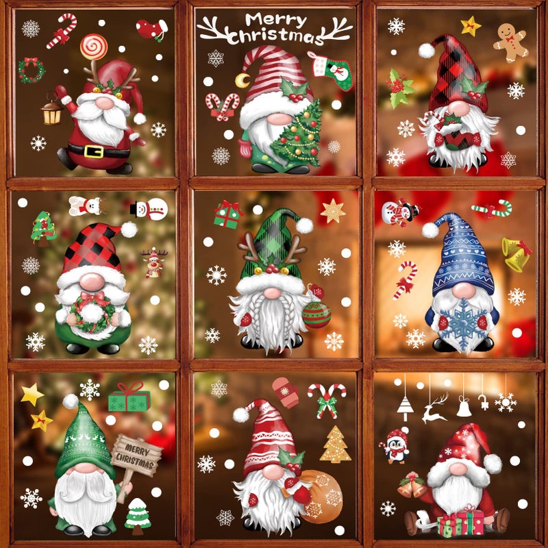 BORAMDO Christmas Window Clings 11 Sheets  Christmas Gnome Snowflake Window Decals Stickers  Removable Christmas Window Decorations for Glass Windows Xmas Holiday Home Office Decor 9 Styles (Gnome-A) - Image 1