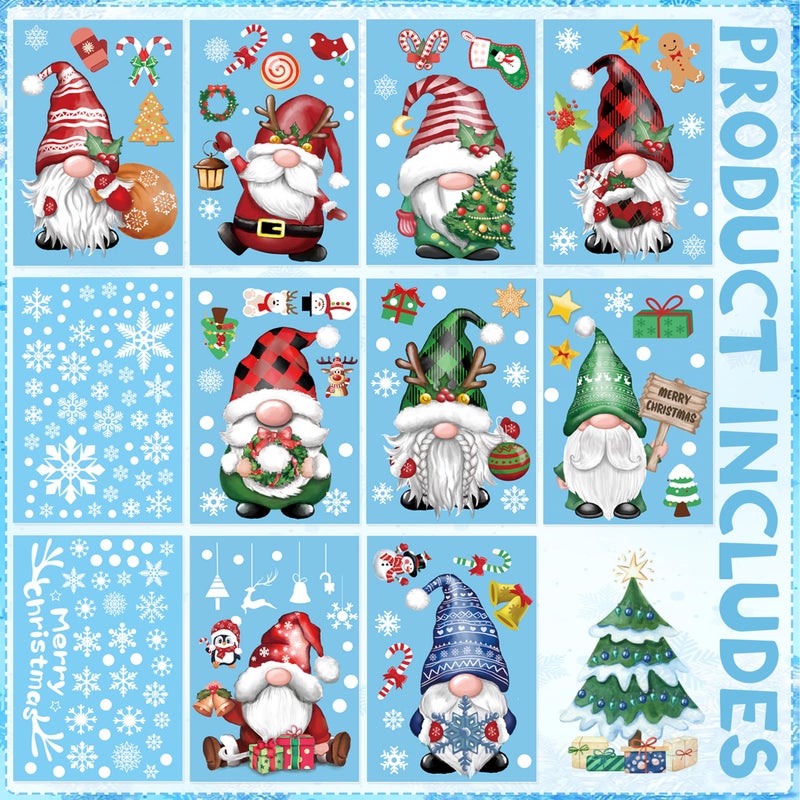 BORAMDO Christmas Window Clings 11 Sheets  Christmas Gnome Snowflake Window Decals Stickers  Removable Christmas Window Decorations for Glass Windows Xmas Holiday Home Office Decor 9 Styles (Gnome-A) - Image 3