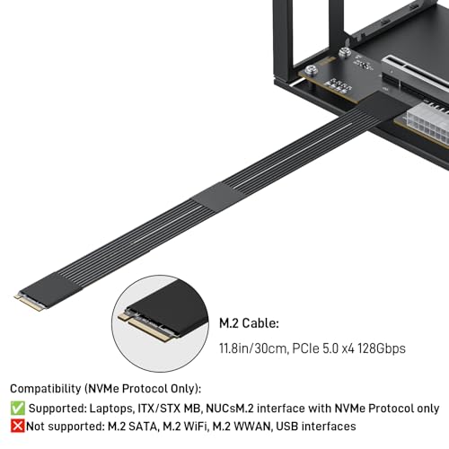OwlTree دوك OwlTree PCIe 5.0 x4 128Gbps eGPU، لبطاقات الرسوميات من سلسلة 50، كابل ريسر M.2 NVME إلى PCIe x16 بطول 30 سم، يدعم مزود الطاقة ATX القياسي وGPU خارجي لجهاز Mini PC NUC لابتوب - Image 2